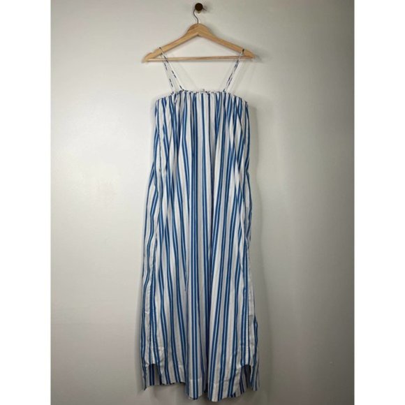 Ganni Striped Organic Cotton Spaghetti Strap Maxi Dress Blue White Size: 2 NWOT - Picture 10 of 11